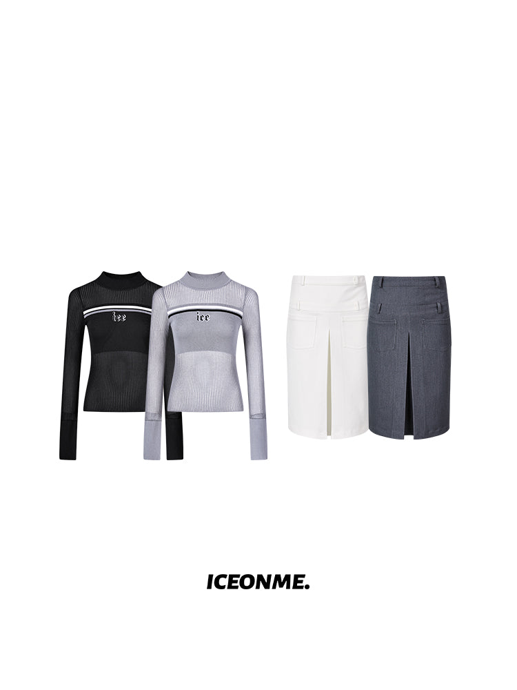 Sheer Mesh Nichi Tight Box-Pleats knit&Skirt