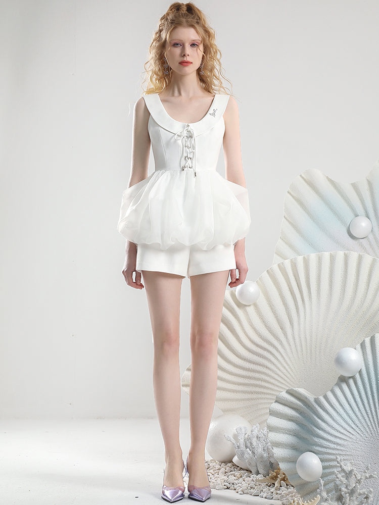 Set-Up Lace-Up Ciffon Balloon Nichi Tops&Short-Pants