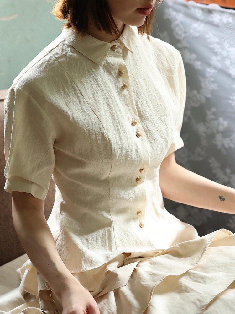Natural Layered Simple Flare-Blouse&Gilet
