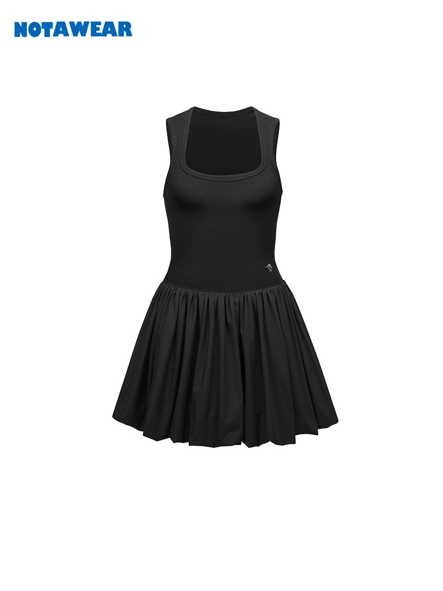 SQUARE-NECK FLUFFILY MINI SLEEVELESS ONE-PIECE