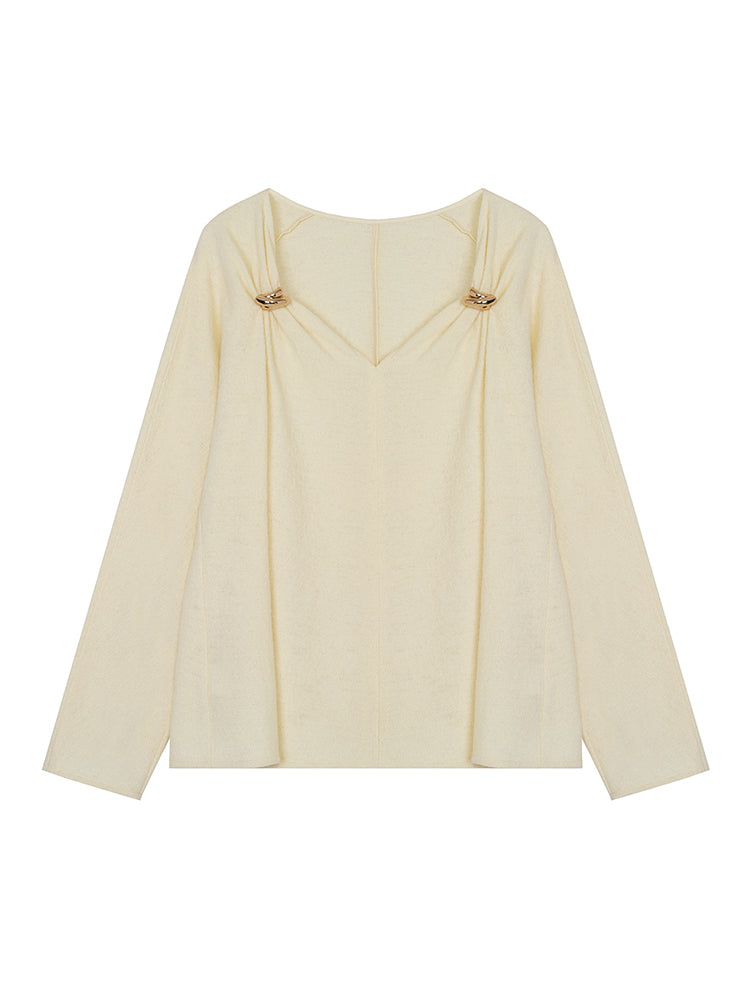Metal Thin Loose Plain Pentagon-Neck Knit