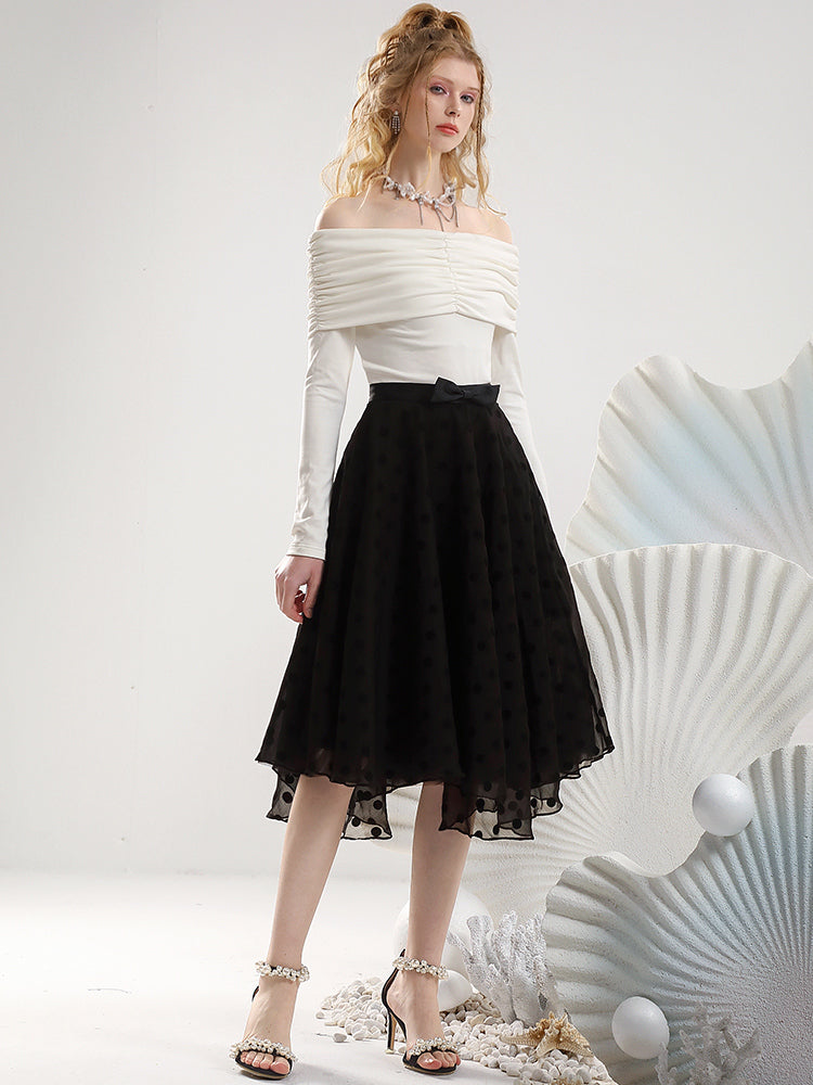 Femineine Off-Shoulder Chic Ciffon Cutsew & Spitzen-Röcke