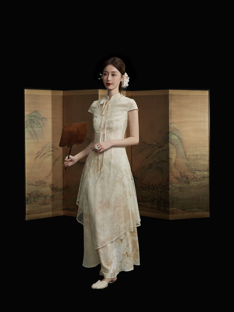 Tie-Dye China Ciffon Long Lace Dress