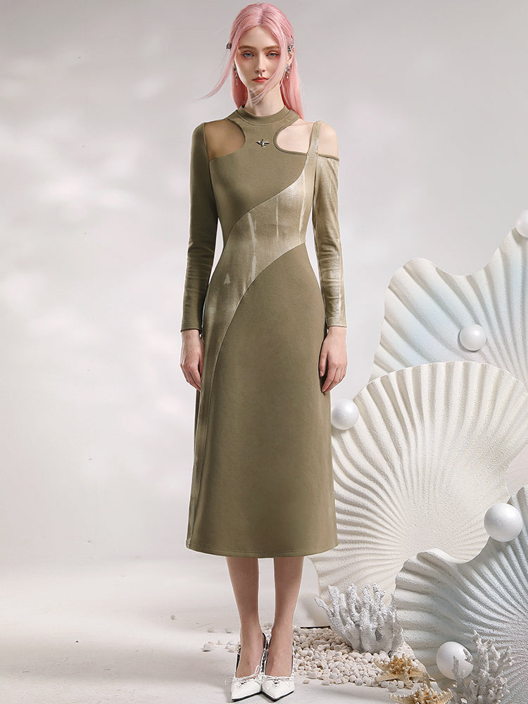 Nichi Open-Shoulder Asymmetry Long Tight One-Piece