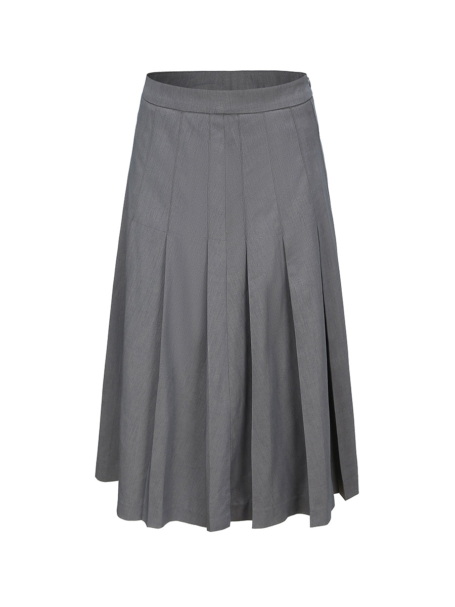Box-Pleats Simple Plain Flare Skirt