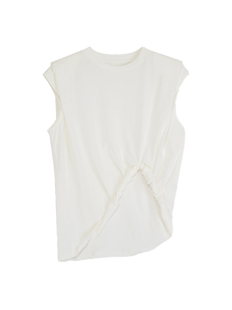 Roll-up ärmellose natürliche Chic Tops