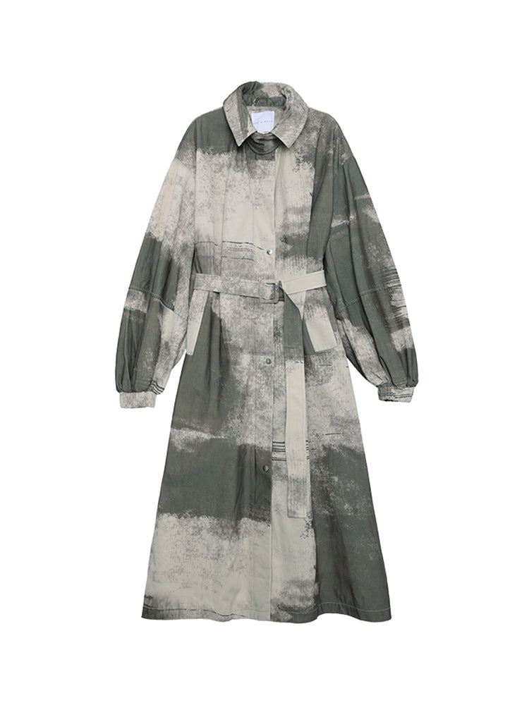 페인트 스프레이 오버사이즈 니치 롱 셔츠