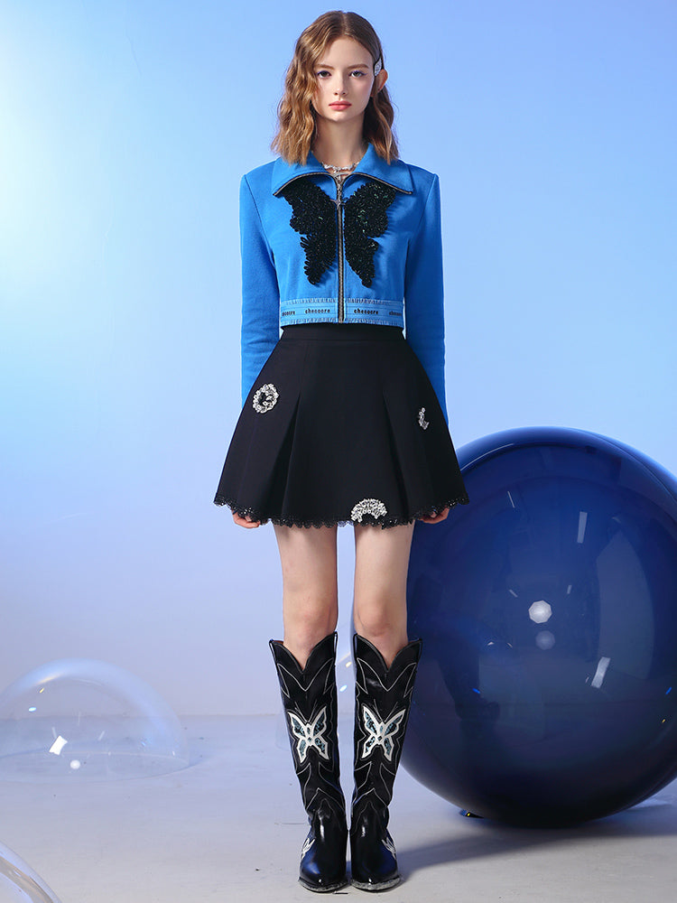 버터플라이 레이스 니치 니트 숏탑