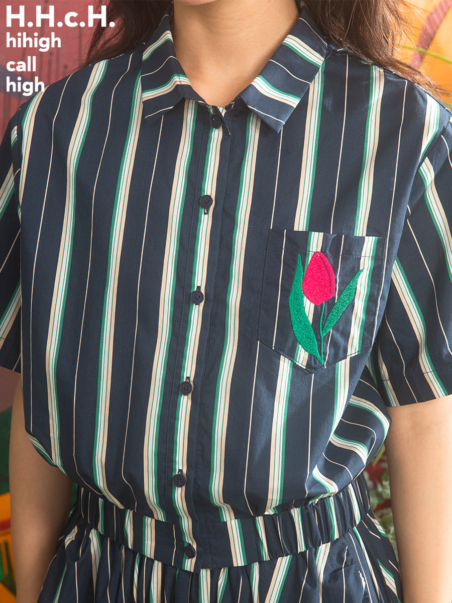 스트라이프 캐주얼 Smmer Tulip Shirt & Long-Skirt