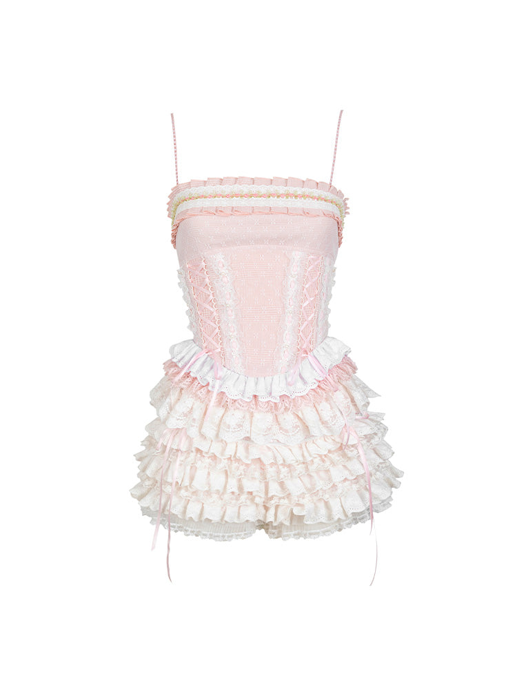 Lace-Up Rose Ribbon Princess Camisole&Short-Pants
