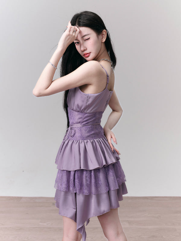 Tiered Flwoer Ribbon Embroidery Frill Lace Flower One-Piece