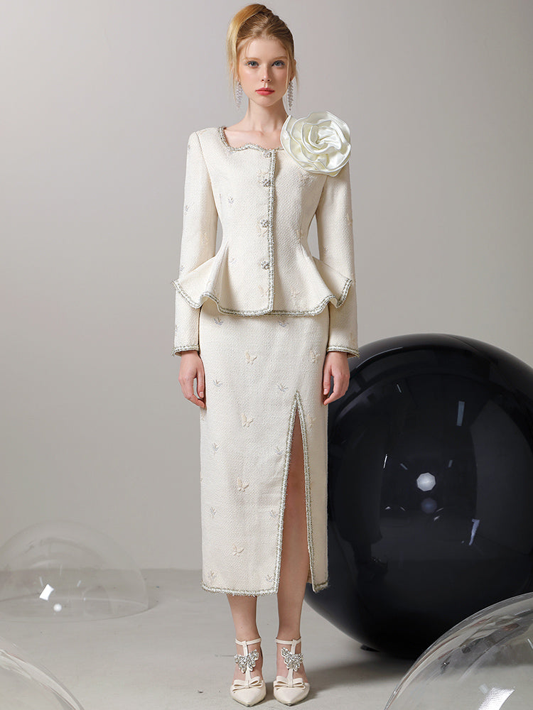 Elegantes Schätzchen Bijou Blumenmotifanzug Jacke Langstreicher