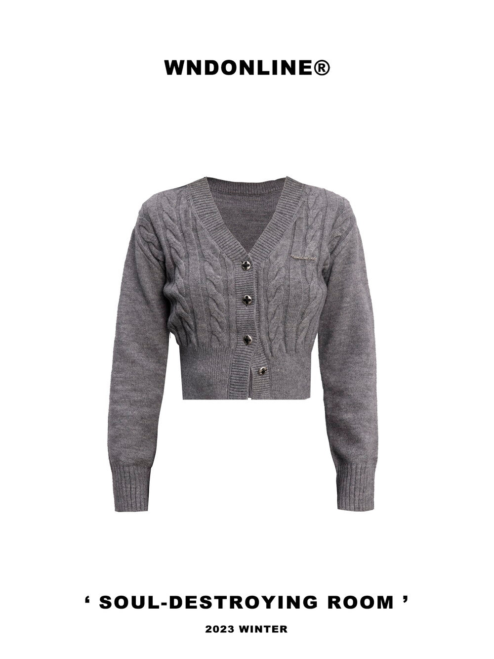 Short Cable-Knit V-Neck Slim Cradigan
