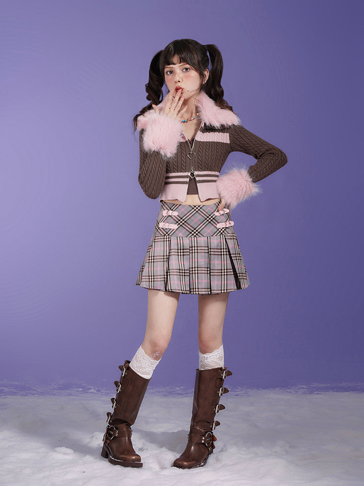 Abnehmbarer Fur-Retro-Retro-Grenze-Doppel-Zip-Strick