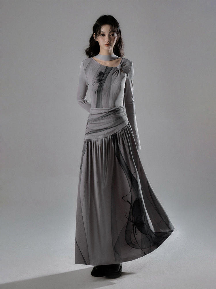 Flare Long Elegant Chic Slim Retro One-Piece