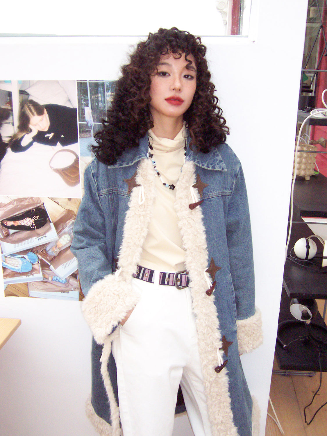 Denim Boa Casual Quilting Nichi Warm Long-Coat