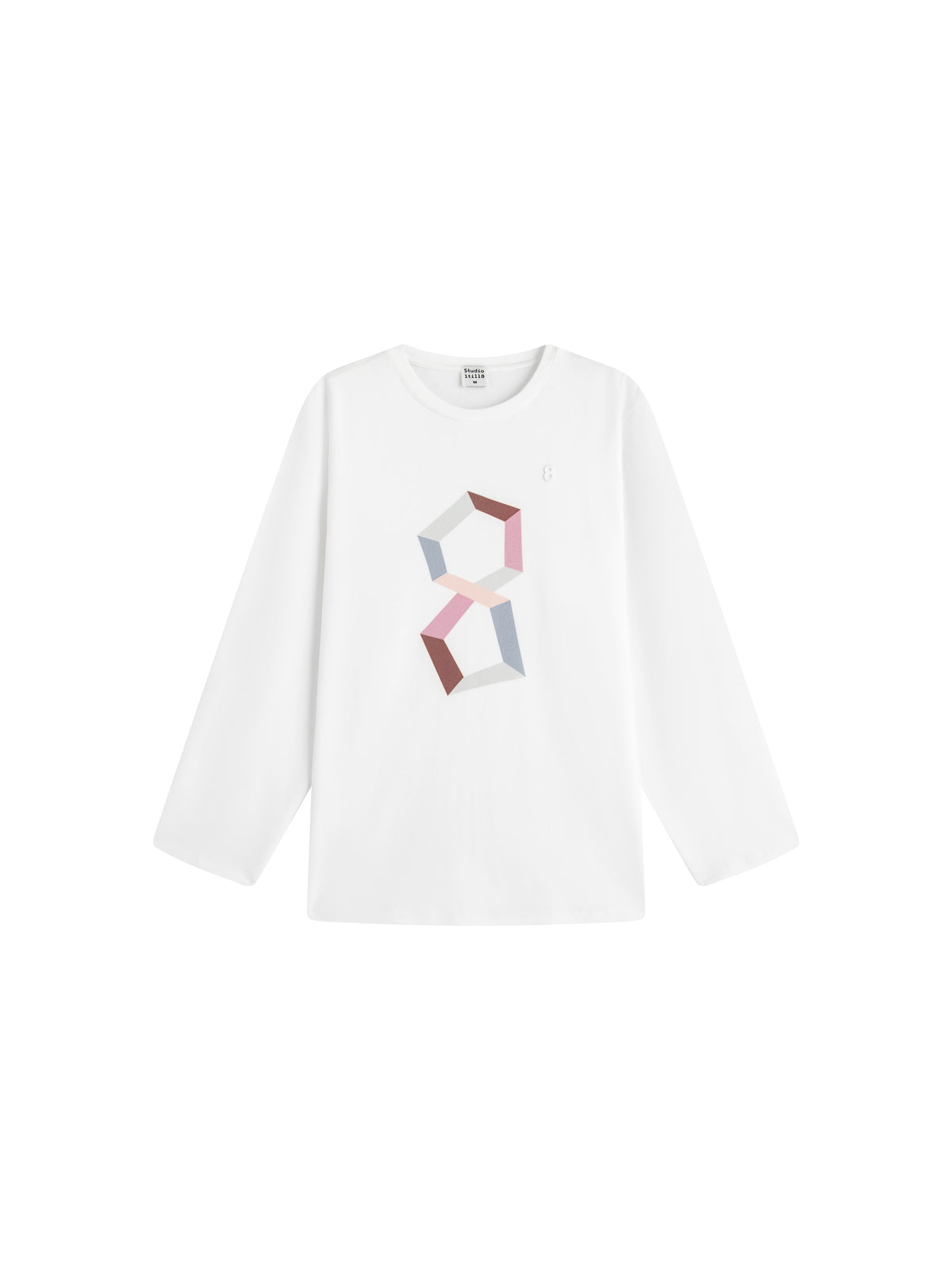 대형 간단한 그래픽 승무원 긴 T- 셔츠