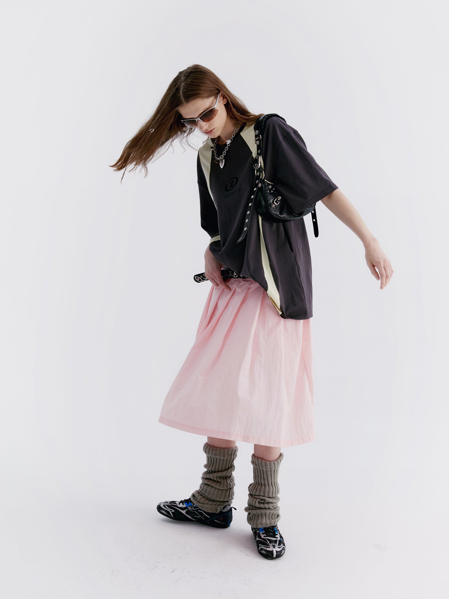 Plis évasé naturel simple skirt long