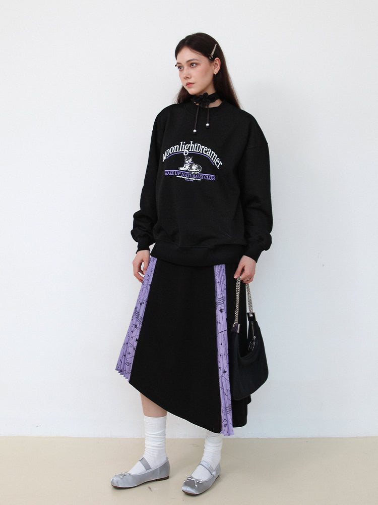 Pleats Mix 점검 Girly Retro Long-Skirt