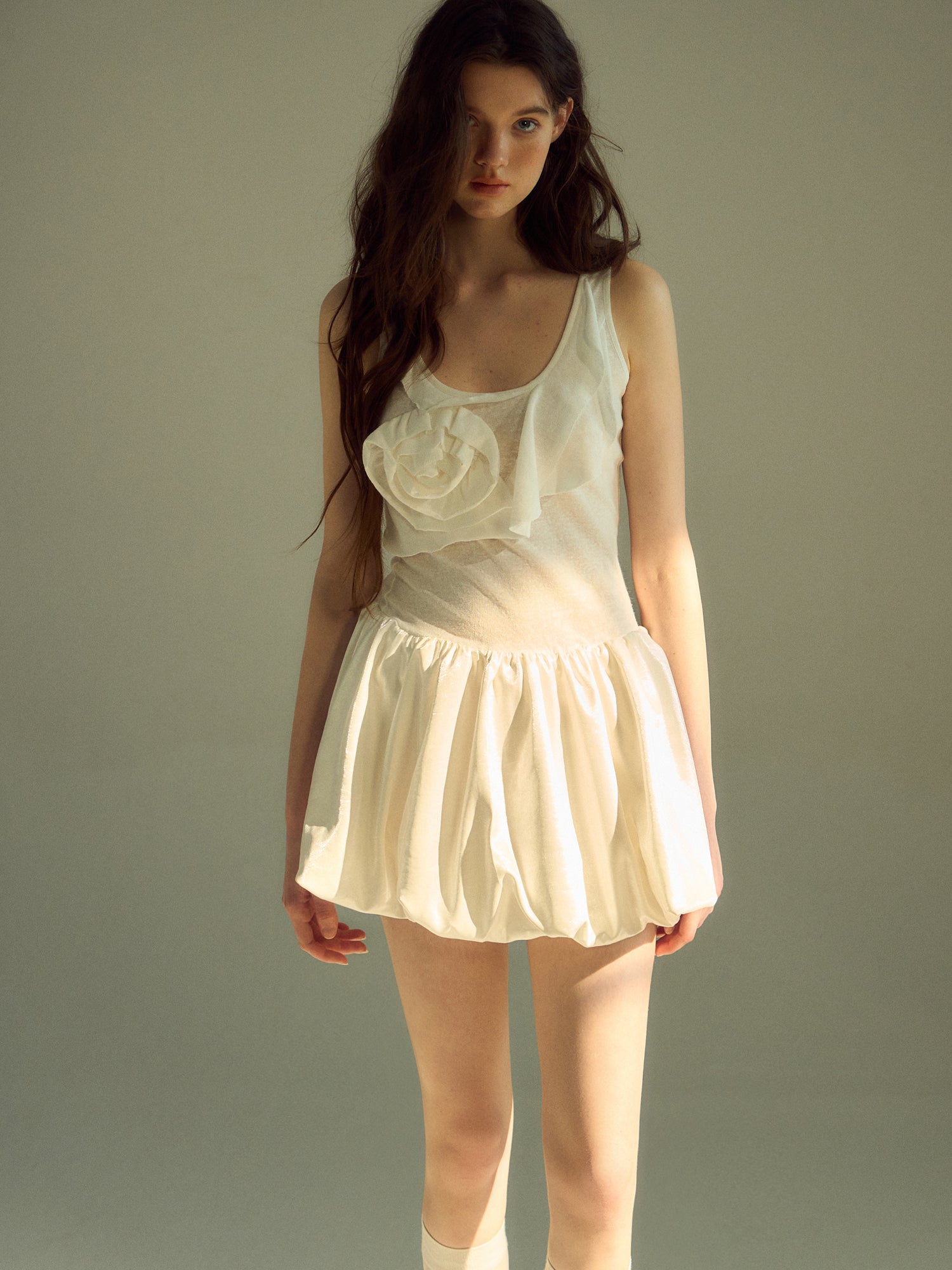 Fluffily Rose Tight Nichi Elegant One-Piece