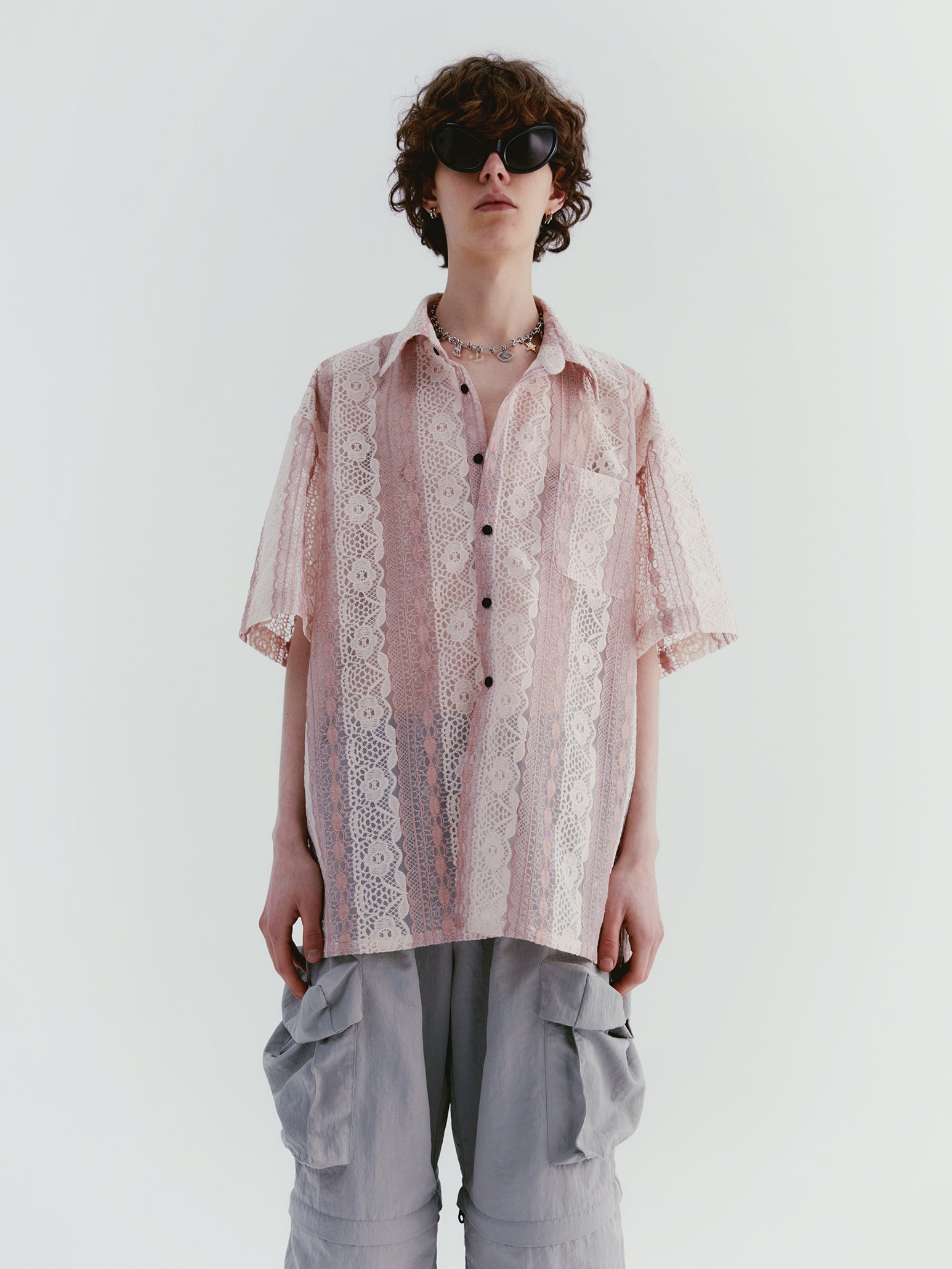 Flower Lace Oversize Sheer Shirt