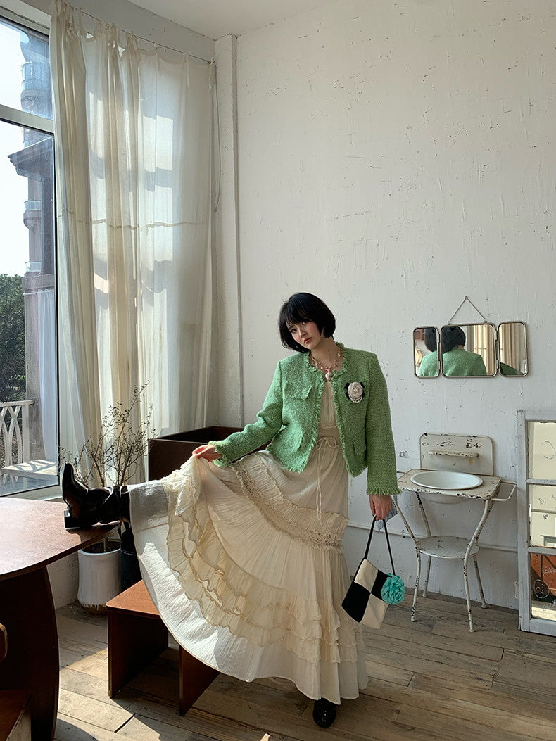 Tweed No-Collar Simple Classy Jacket