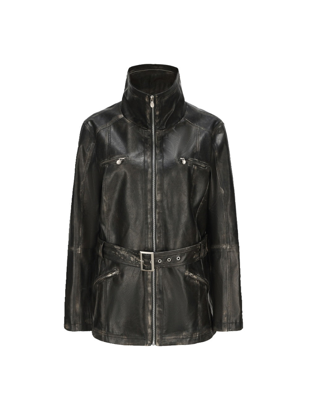 Smooth Vintage Stand-Collar Cool Loose Leather-Jacket