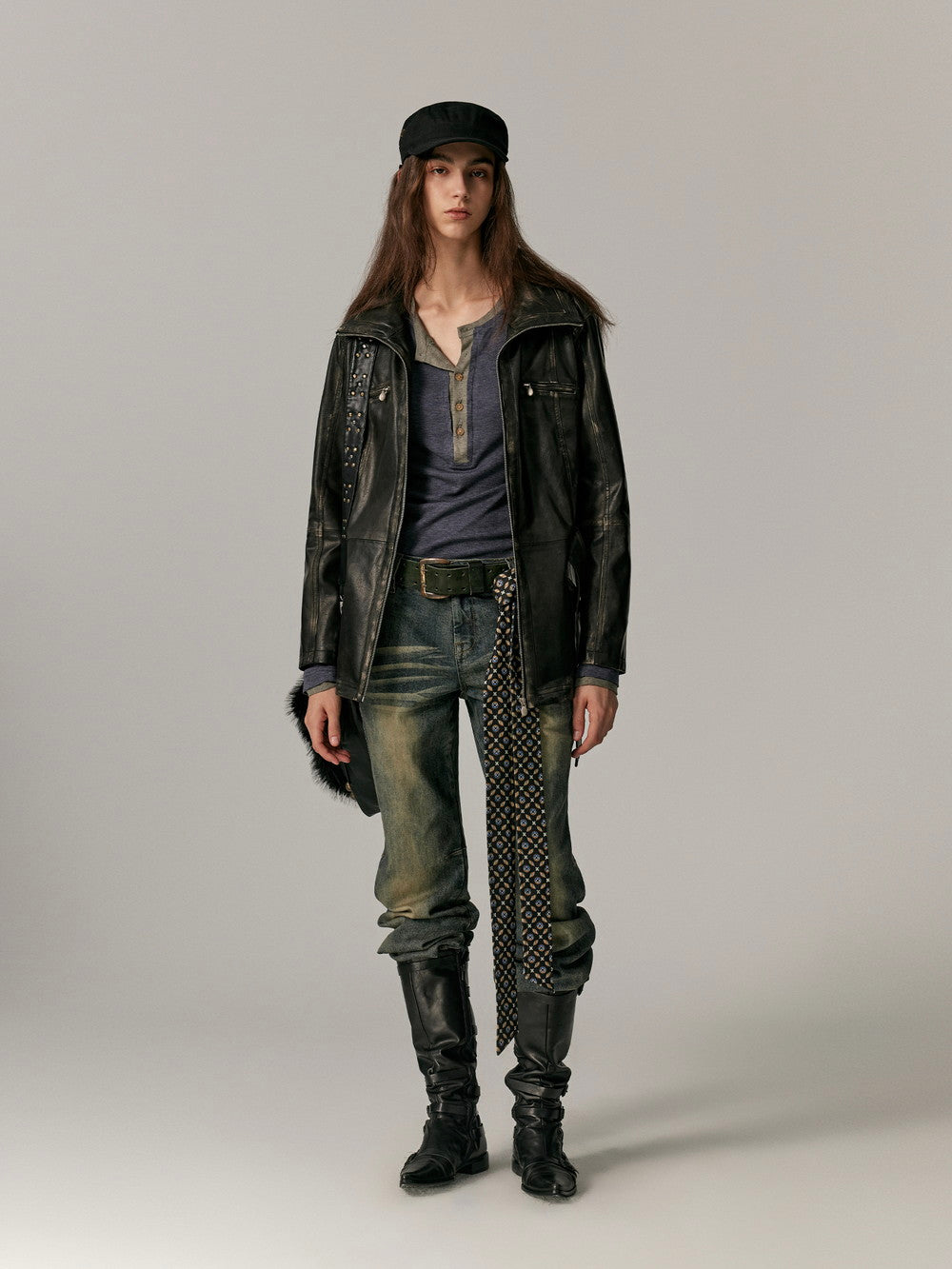 Smooth Vintage Stand-Collar Cool Loose Leather-Jacket