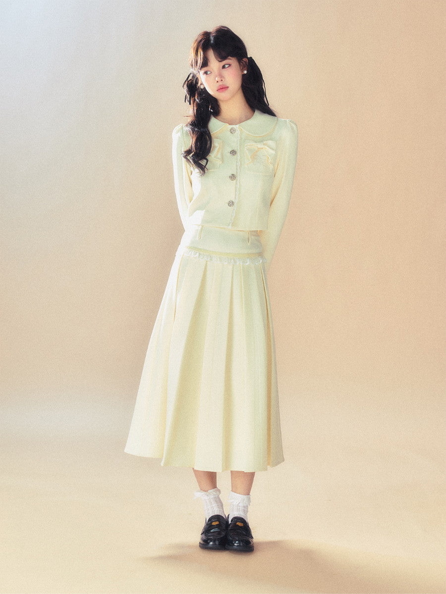 Set-Up Ribbon Feminine Lace Chic Jacket&Long-Skirt