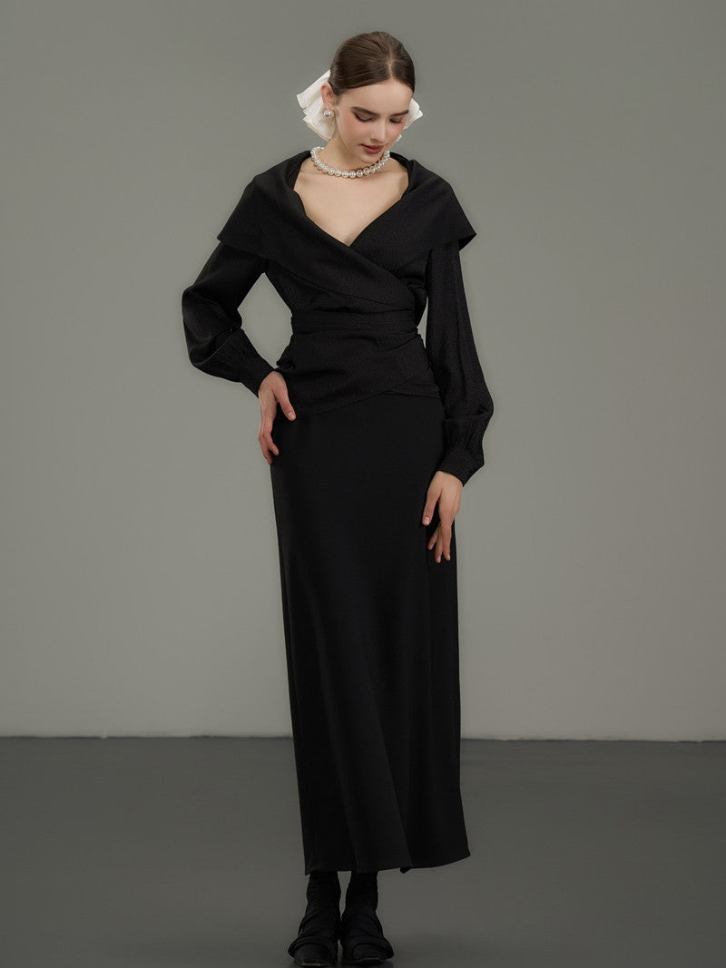 Plain Simple Flare Retro High-Waist Long-Skirt