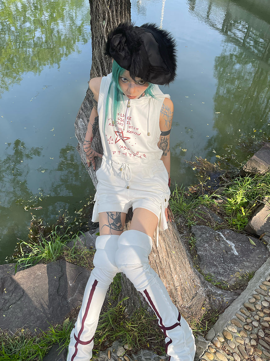 짧은 바지 까마귀 zip 드로 스트링 캐주얼 AII-in-one