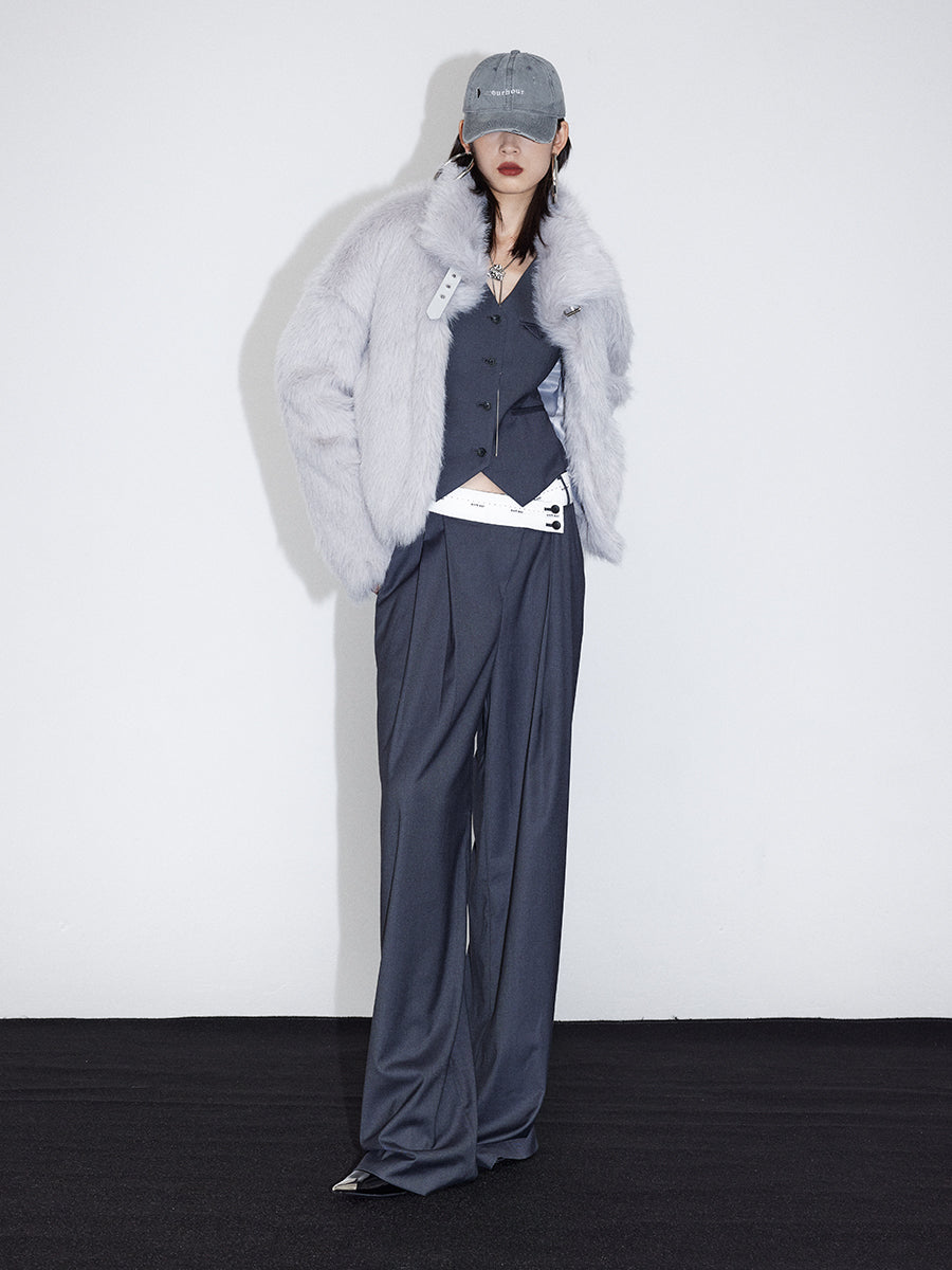 스탠드 콜라 고급 고급 푸른 털 자켓