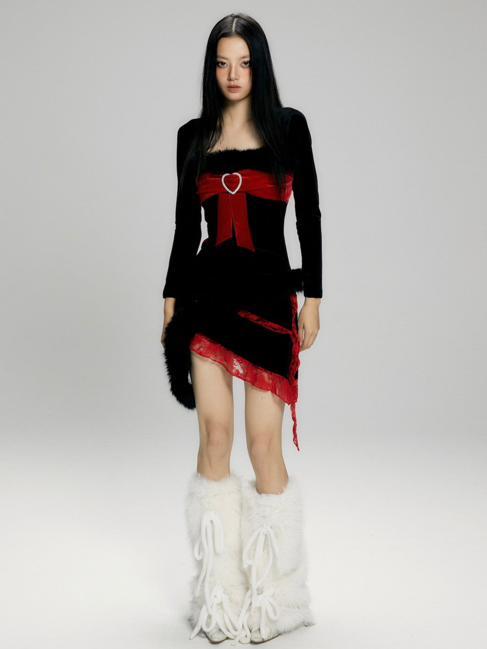 Camisole&Skirt Asymmetry Fur Bijou Heart Nichi Sexy Set-Up