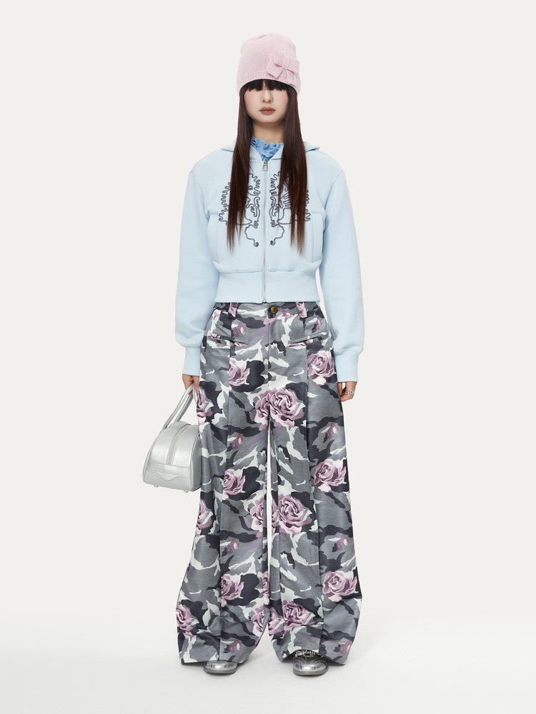 Hoodie Flower Casual Sweat Short Parka