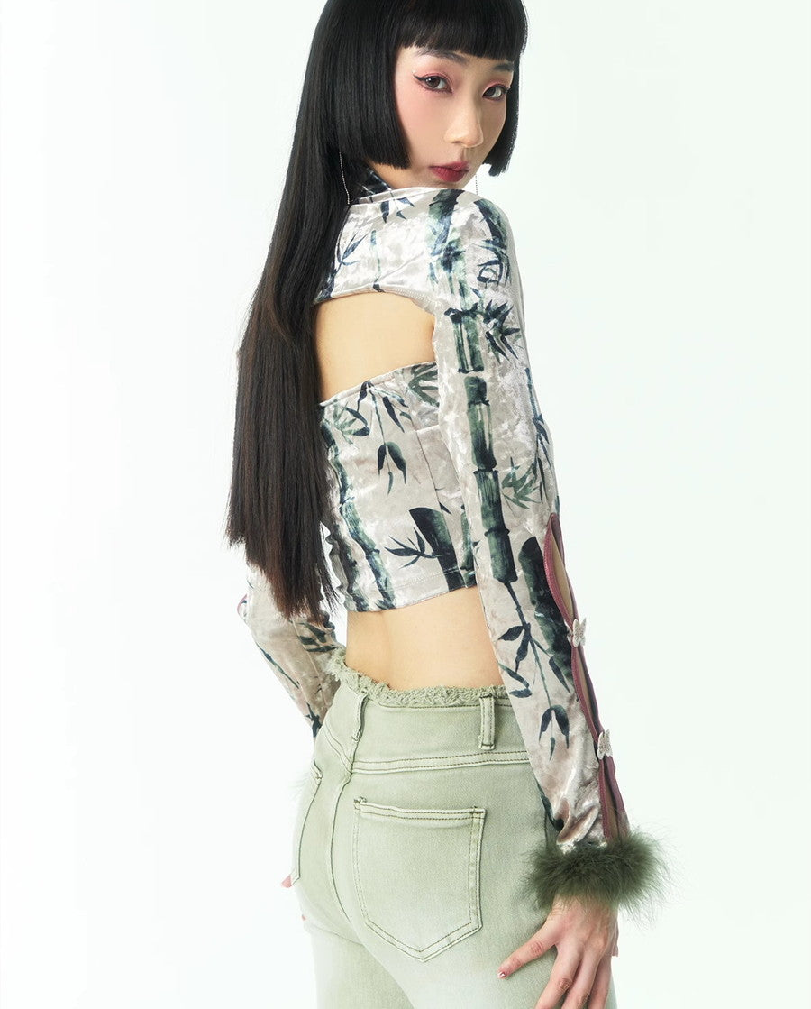 Fur China Embroidery Sleeve-Cut Banboo Nichi Bolero