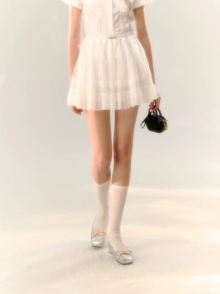 Lace Tiered Sheer Feminine Skirt