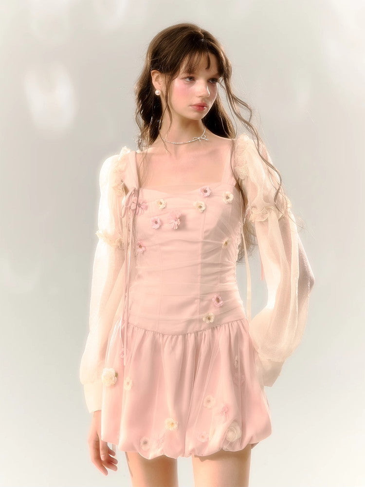 Long-Sleeve Lace Sheer Ballon Bolero