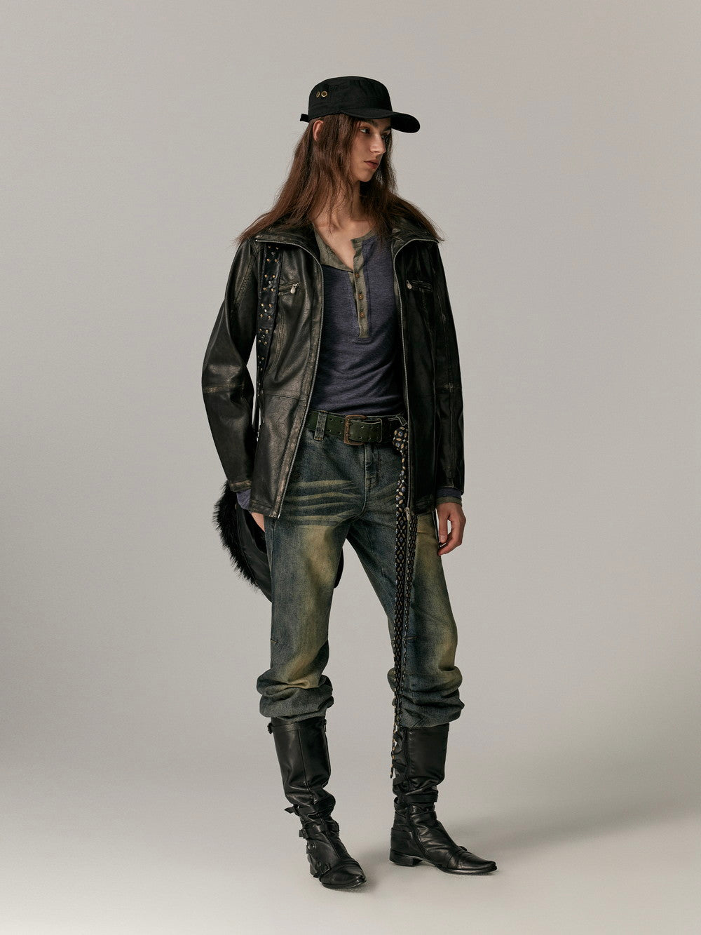 Smooth Vintage Stand-Collar Cool Loose Leather-Jacket