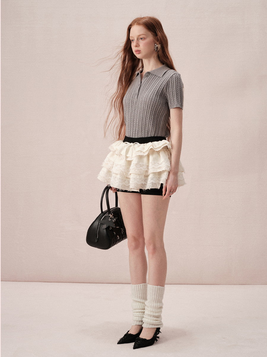 Tiered Lace Feminine Short Frill Mini-Skirt