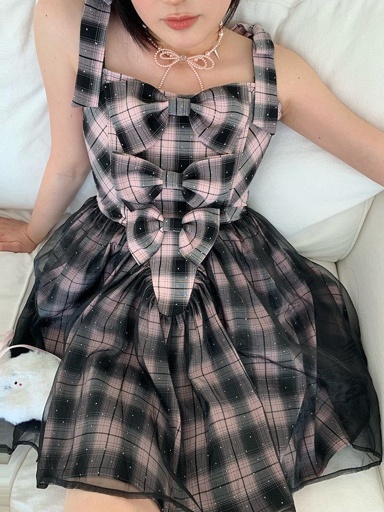 Ribbon Gilry Ciffon No-Sleeve Short One-Piece