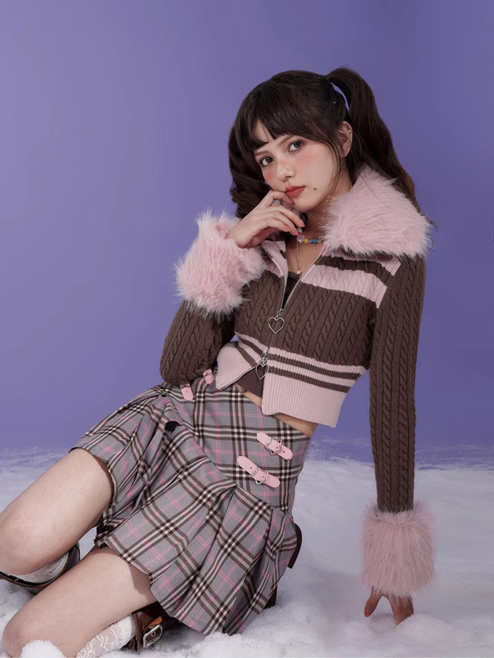 Abnehmbarer Fur-Retro-Retro-Grenze-Doppel-Zip-Strick