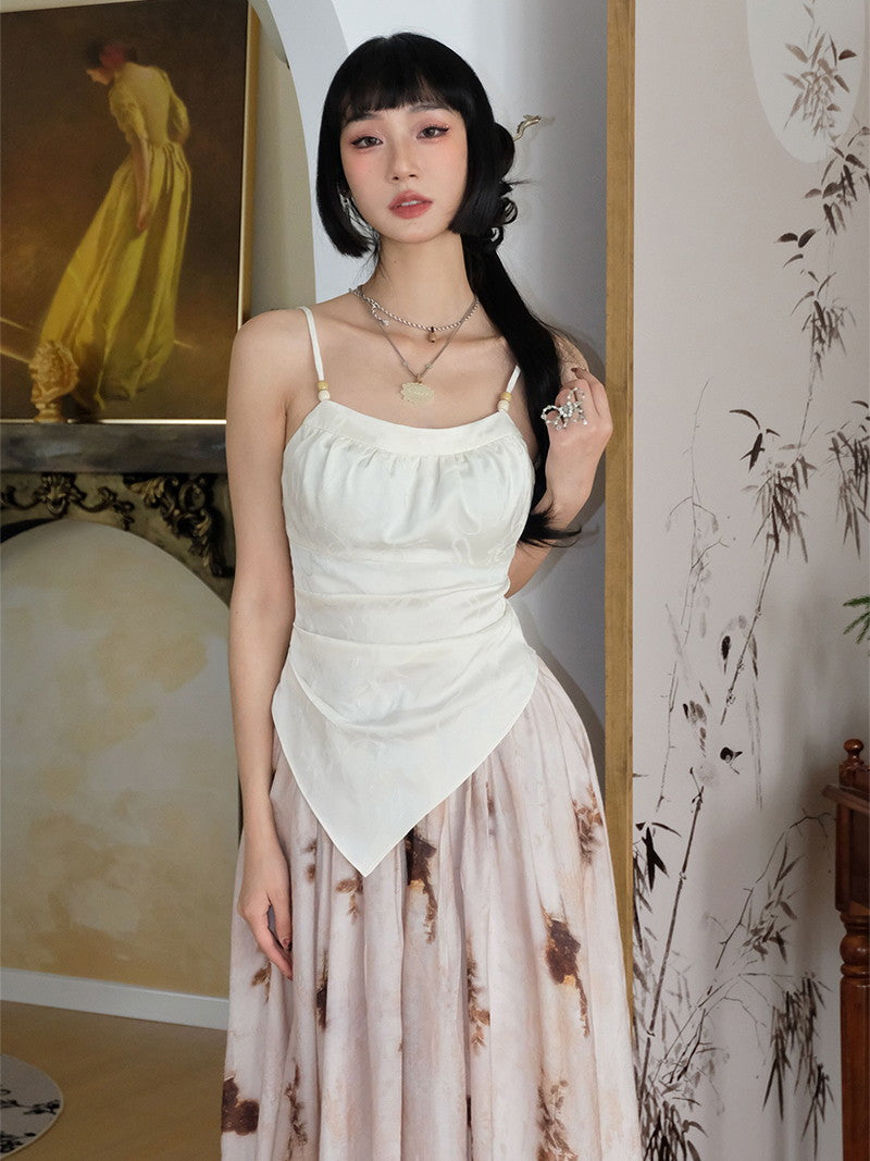 꽃 자수 비대칭 레트로 슬림은 카미솔을 수집합니다