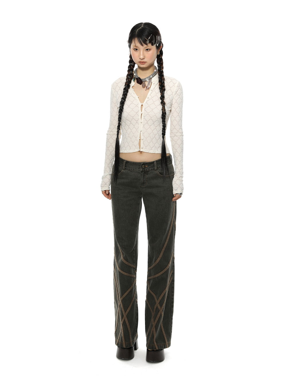 Mao-Collar Cropped Tight Thin Knit