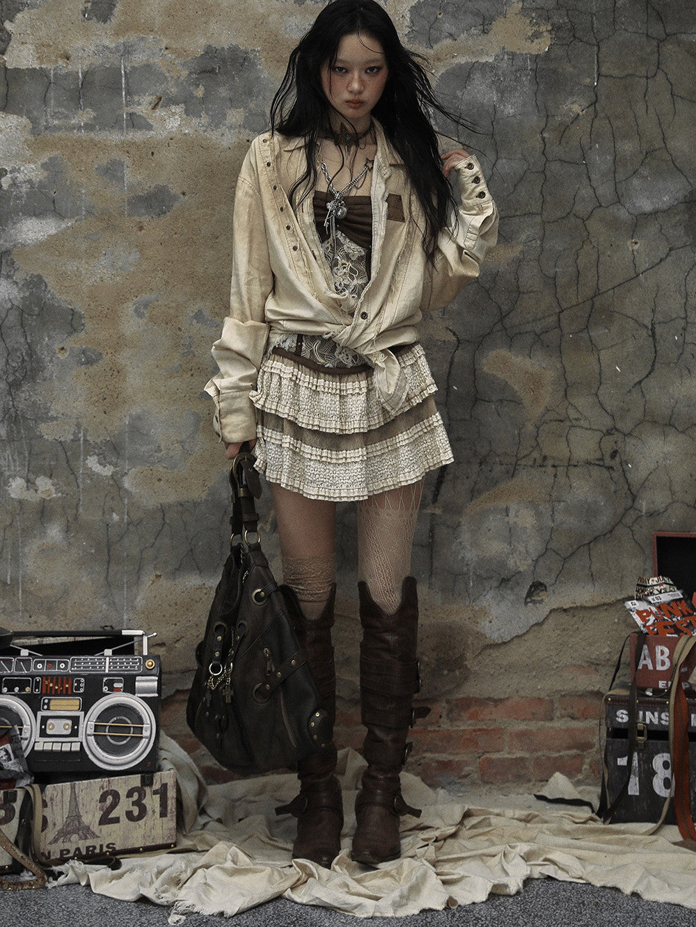 Ovresize Studs Vintage Watashed Shirt