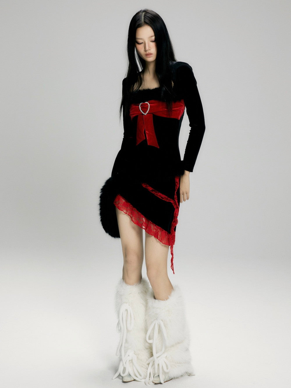 Camisole&Skirt Asymmetry Fur Bijou Heart Nichi Sexy Set-Up