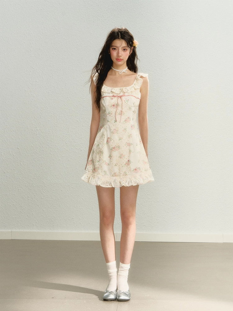 Flower Frill Feminine Short Sweet Dress