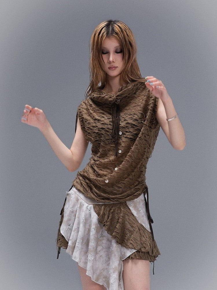 No-Sleeve Nichi Drawstring Thin Drape Tops