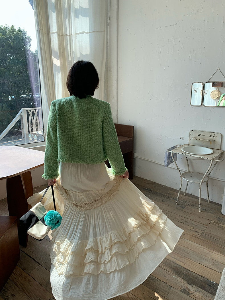 Tweed No-Collar Simple Classy Jacket