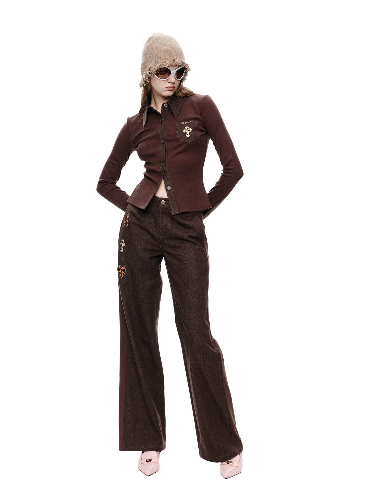 Embroidery Knit Casual Set-Up Tops&Pants