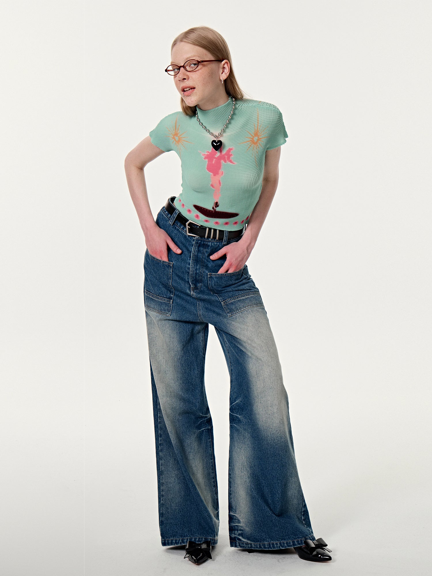 와플 레트로 하이넥 파스텔 Cutsew 여름 니트